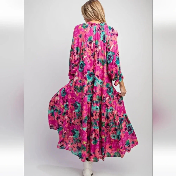 New Easel Ruby Pink Floral Maxi Dress - Picture 3 of 5